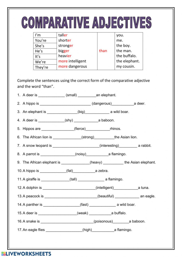 Liveworksheets Comparatives Adjectives Huesteaching