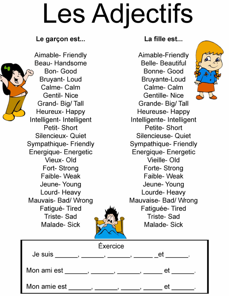 Names And French Adjectives Google Search Basic French Words 