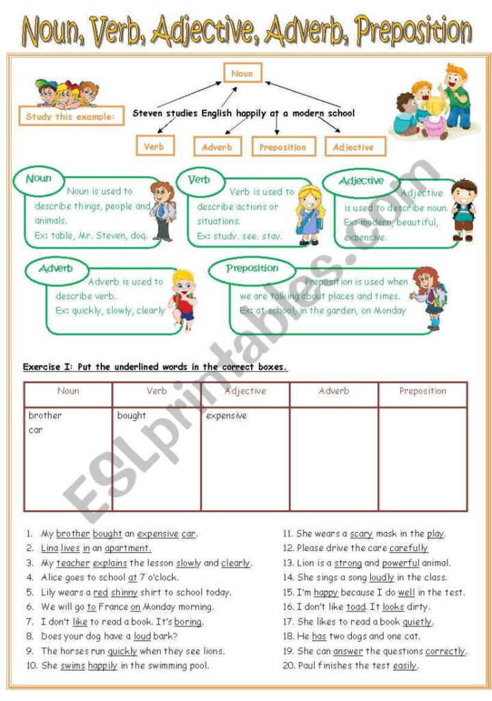 Noun Verb Adjective Adverb Worksheet Db excel