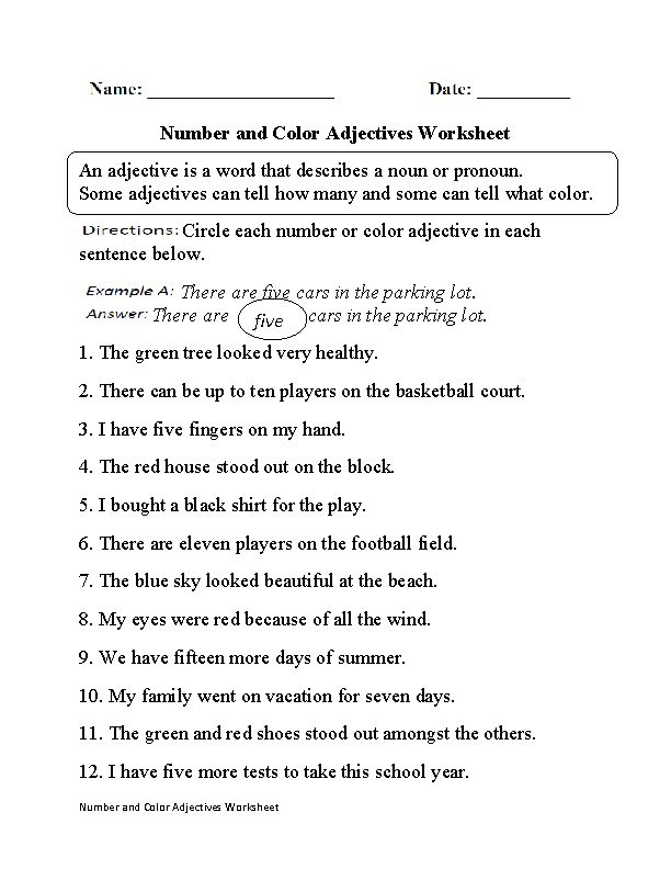 Number And Color Adjectives Worksheet Adjective Worksheet Describing 