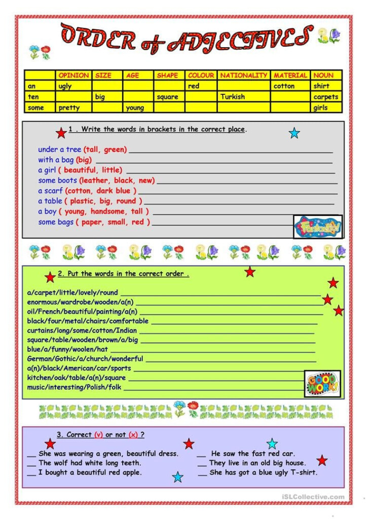 Order Of Adjectives English Esl Worksheets Db excel