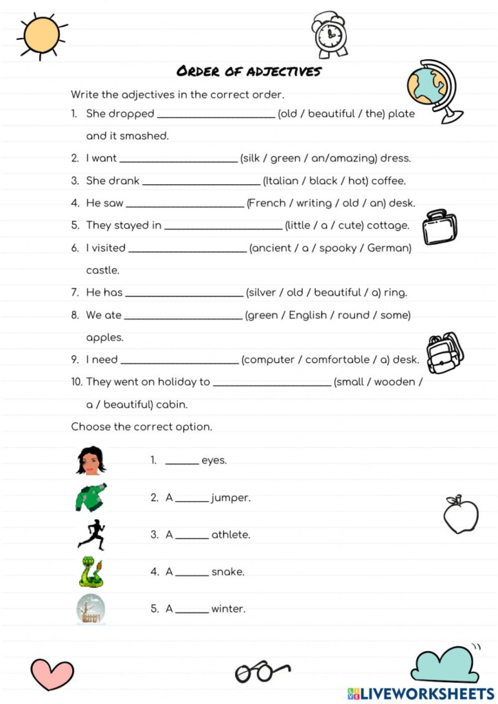 Order Of Adjectives Free Worksheet