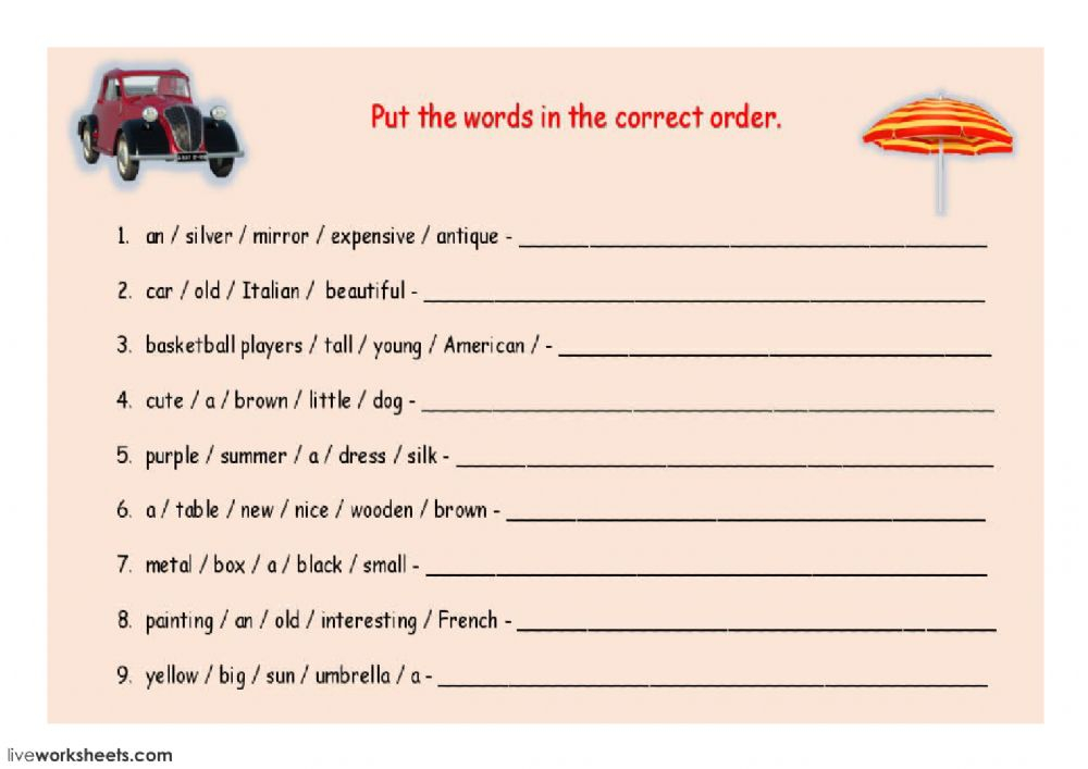 Order Of Adjectives Worksheet