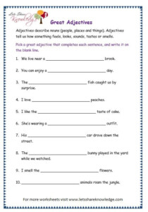 Kinds Of Adjectives Worksheets For Grade Adjectiveworksheets Net