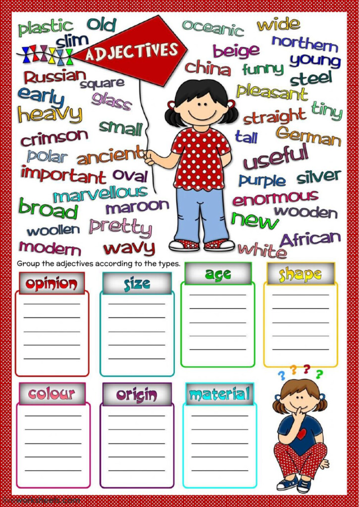 Parts Of Speech Types Of Adjectives Worksheet