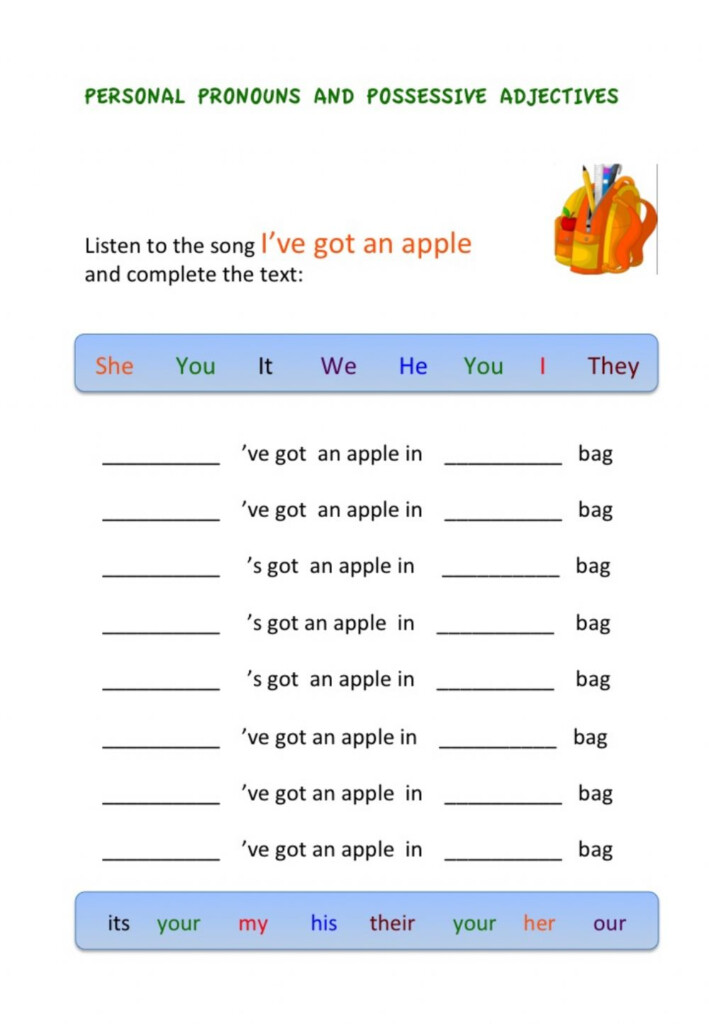 Personal Pronouns And Possessive Adjectives Worksheet