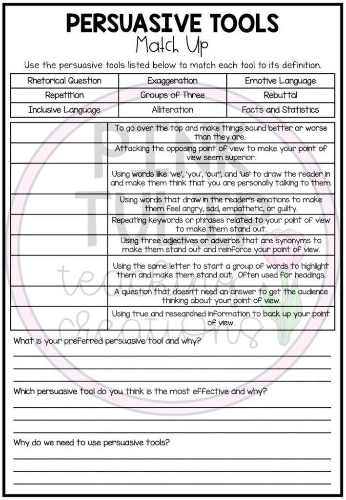 Persuasive Writing Worksheets Persuasive Tools Persuasive Writing 