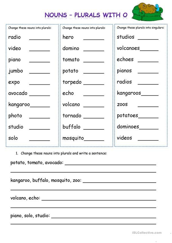 Plurals Ending In O Plurals Plurals Worksheets Nouns