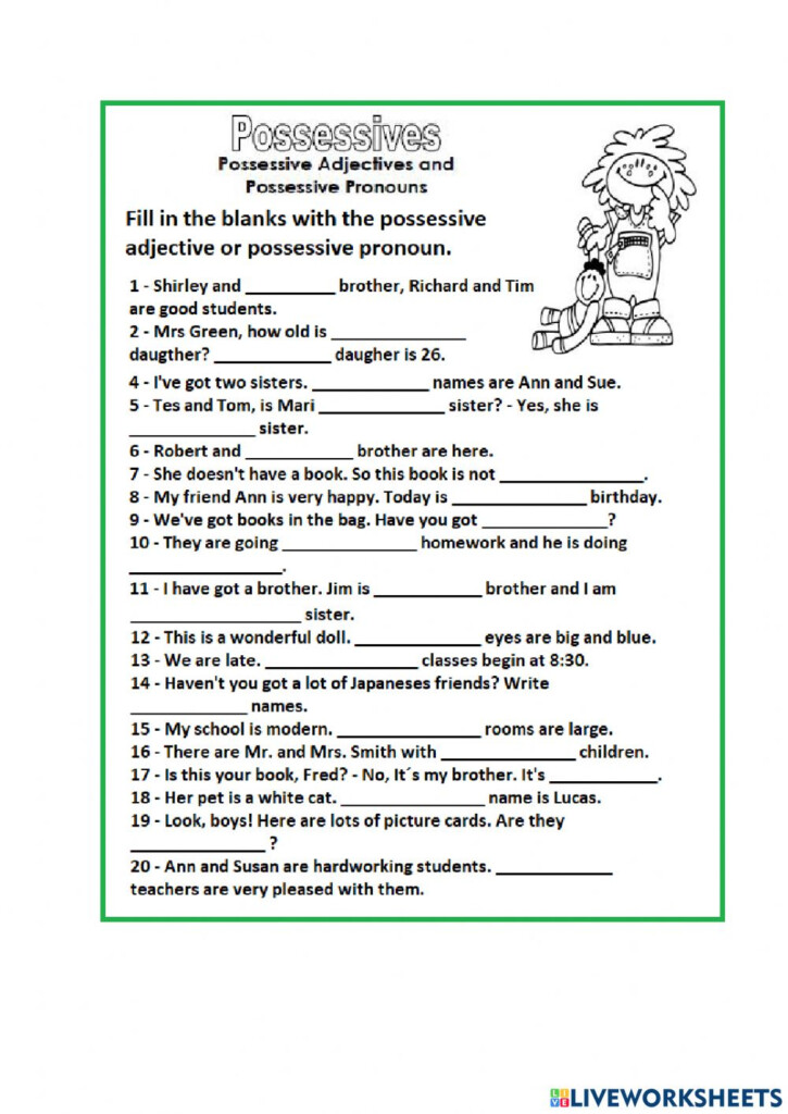 Possessive Adjective And Possessive Pronouns Worksheet