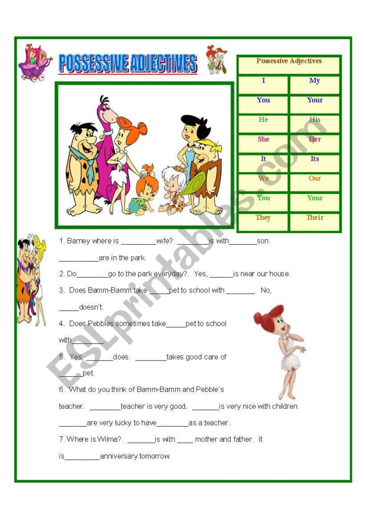 POSSESSIVE ADJECTIVE PRONOUNS ESL Worksheet By GIOVANNI