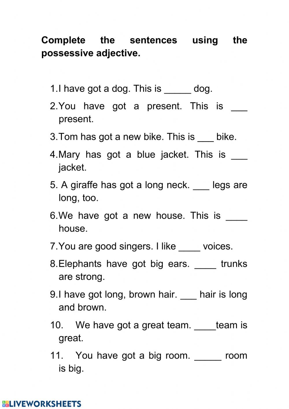 Possessive Adjectives And Pronouns Interactive Worksheet