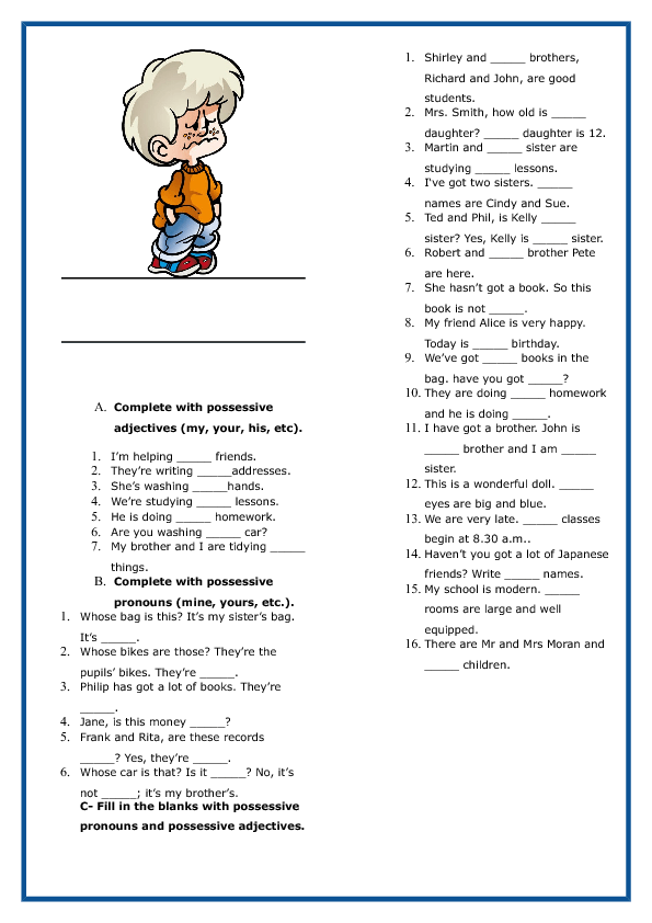 Possessive Adjectives And Pronouns Worksheet