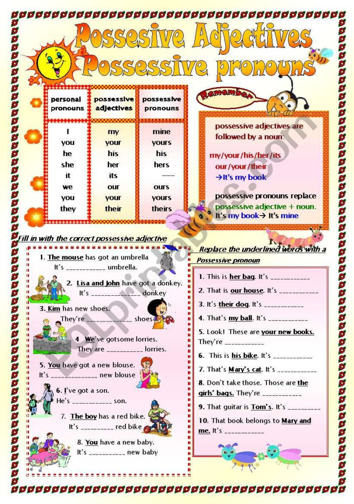 Possessive adjectives and pronouns worksheets