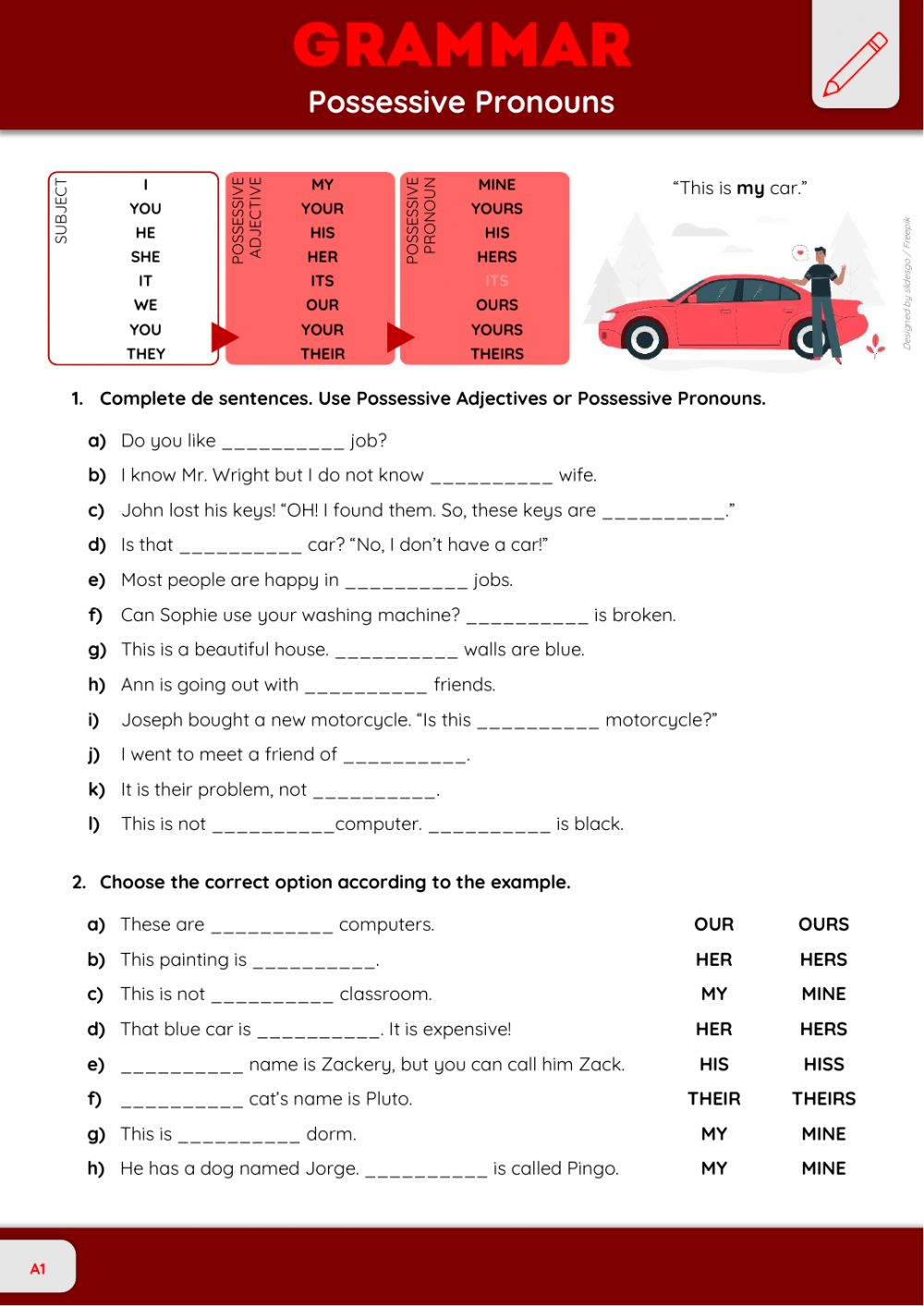 Possessive Pronouns Online Pdf Worksheet