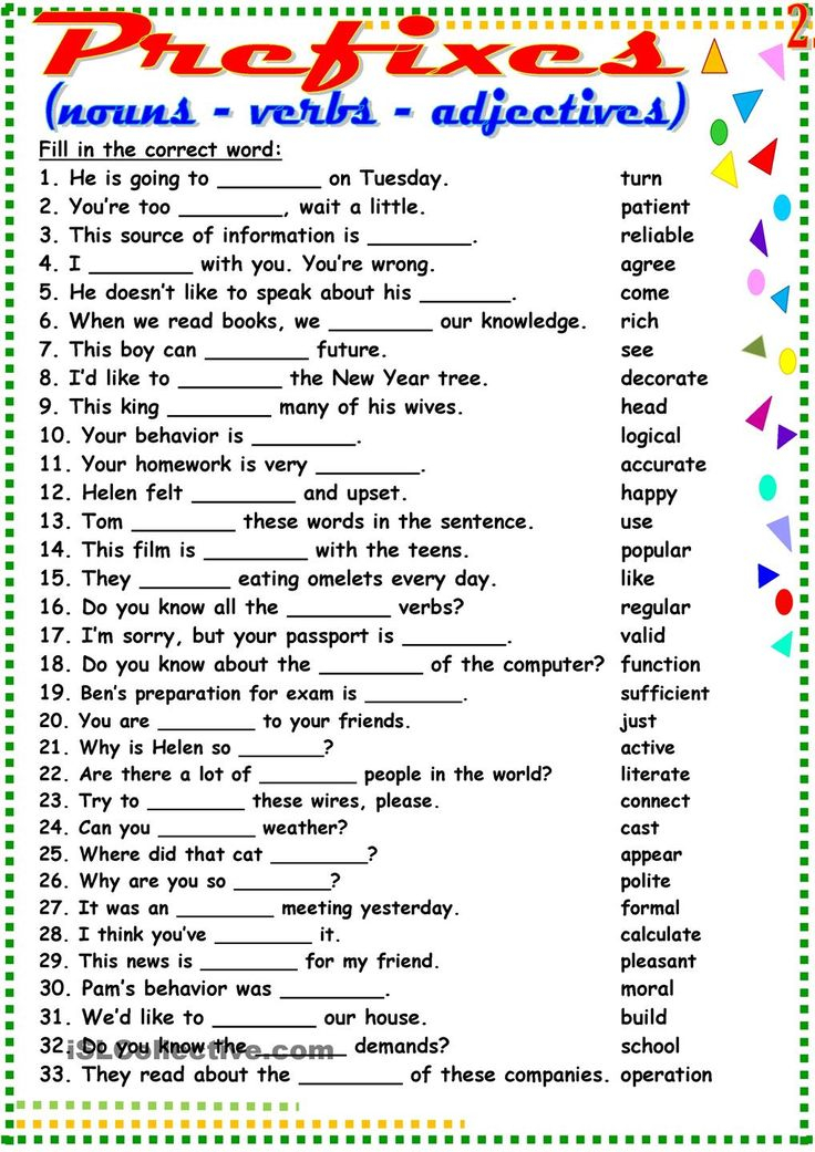 Prefixes 2 Nouns And Verbs Worksheets Word Formation Learn English 