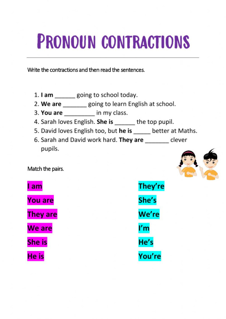 Pronoun Contractions Worksheet