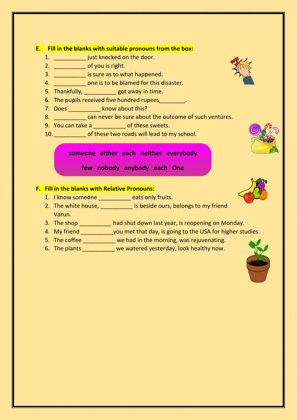 Pronouns Mixed Worksheet Adjectiveworksheets