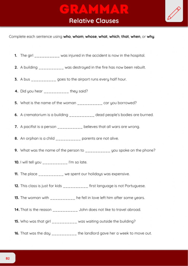 Relative Clauses Online Exercise For B2