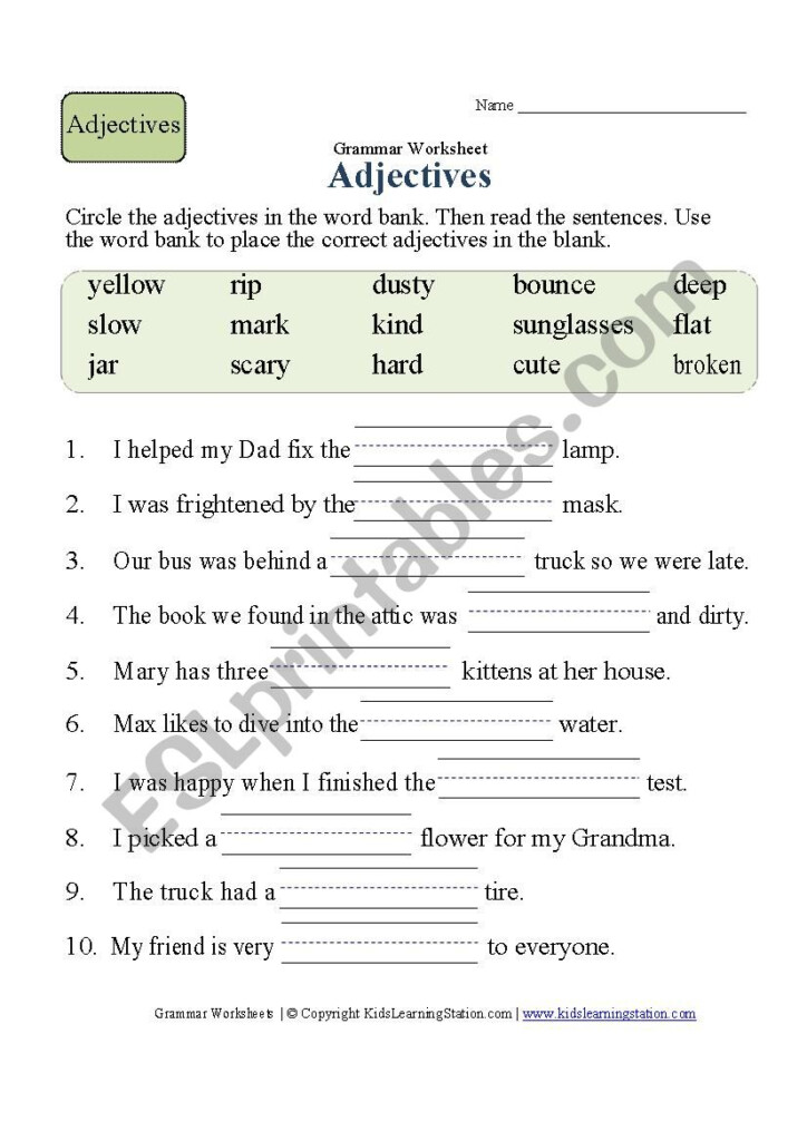 Second Grade Adjective Worksheet Blanks1 ESL Worksheet By Shahad 