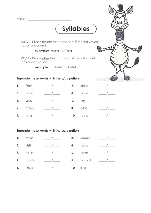 Separating Syllables 2 Worksheets 99Worksheets