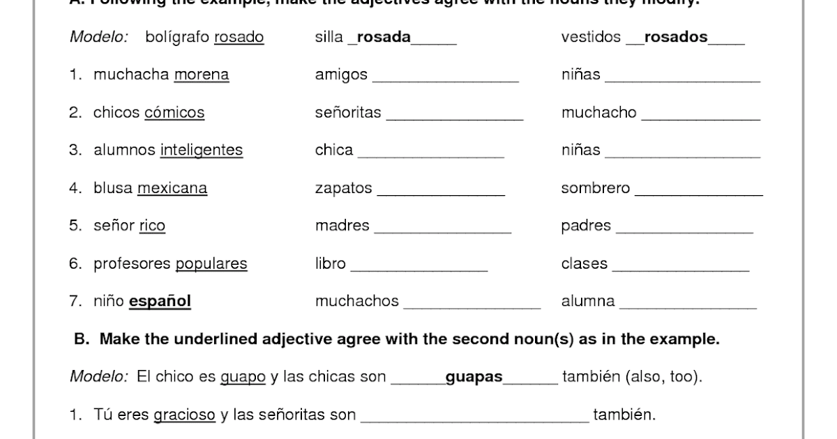 Possessive Adjectives In Spanish Worksheet Pdf Adjectiveworksheets