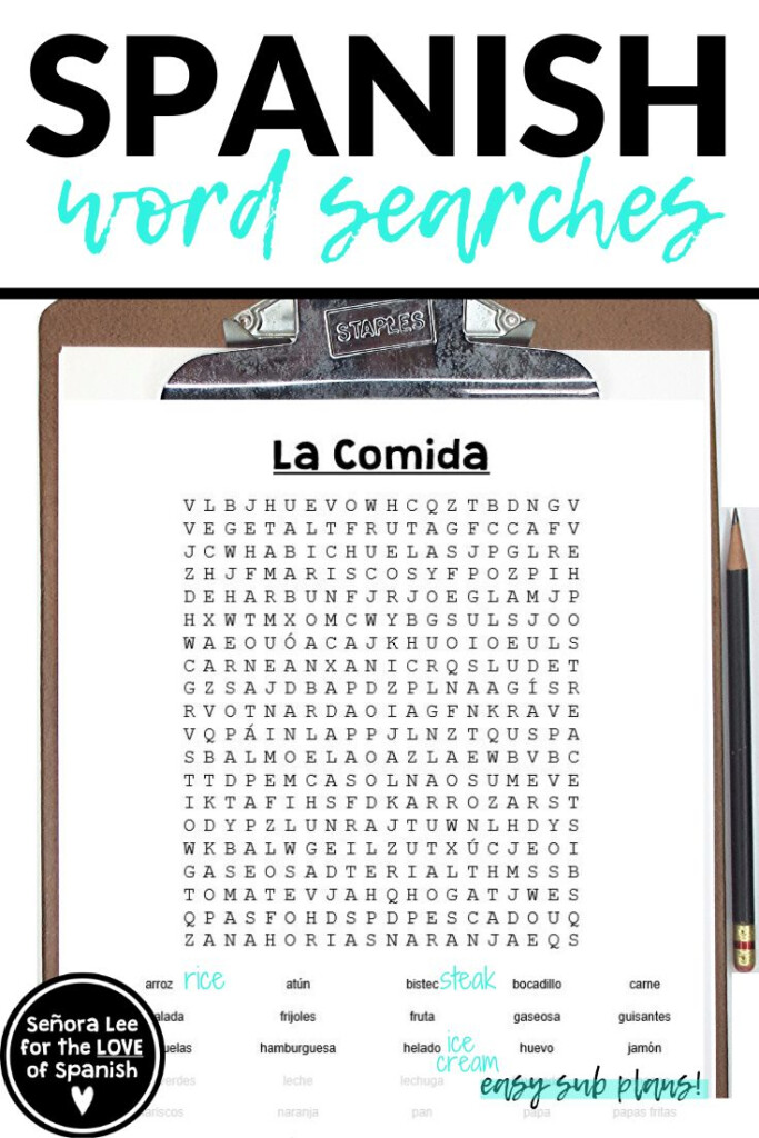 Spanish Food Unit Vocabulary Spanish Word Search Sub Plans 