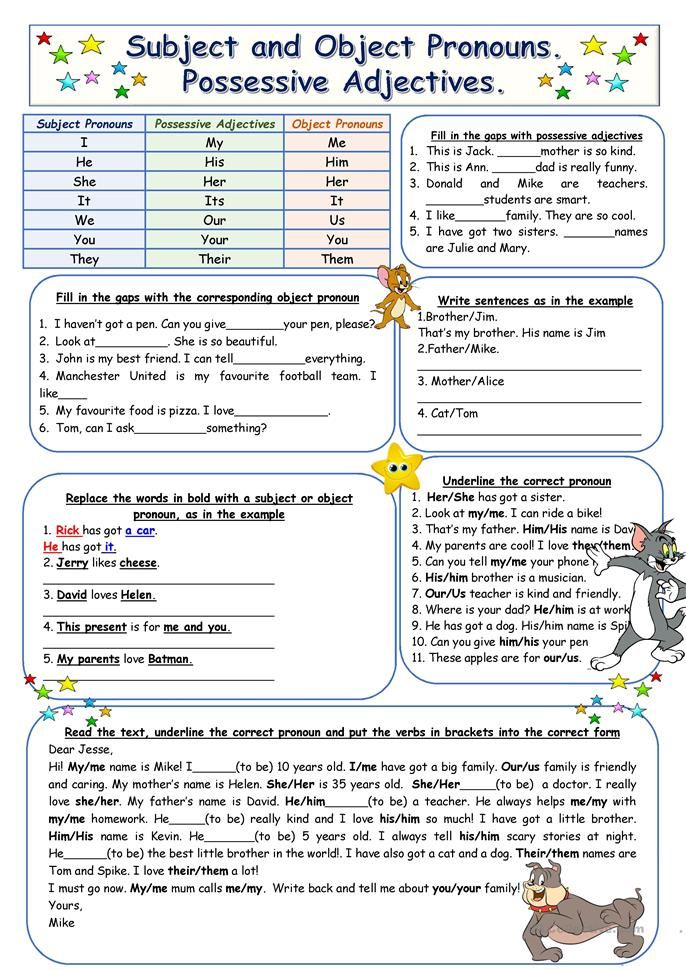 Subject And Object Pronouns Possessive Adjectives Posesivos En 