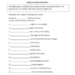 Subject And Predicate Worksheets Adding A Subject Worksheet