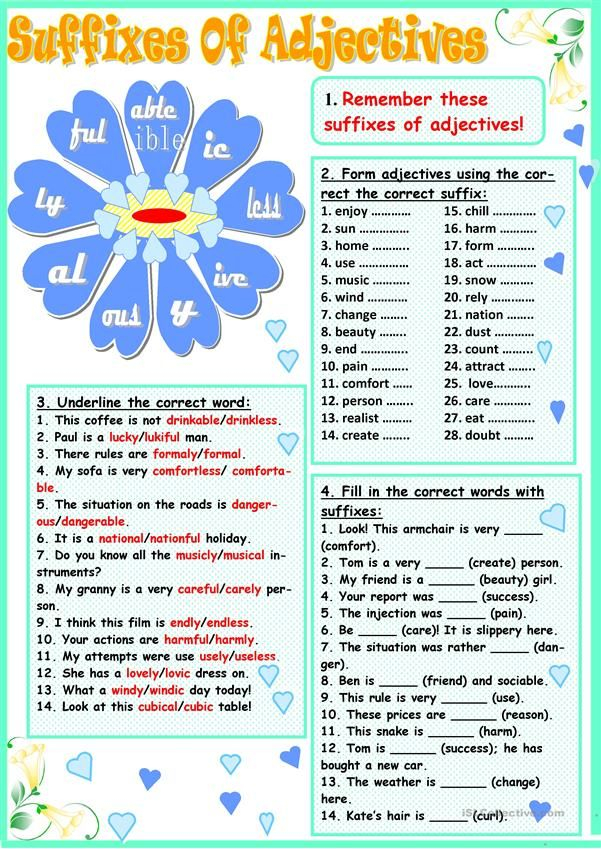 Suffixes Of Adjectives Adjectives Word Formation Teaching English 