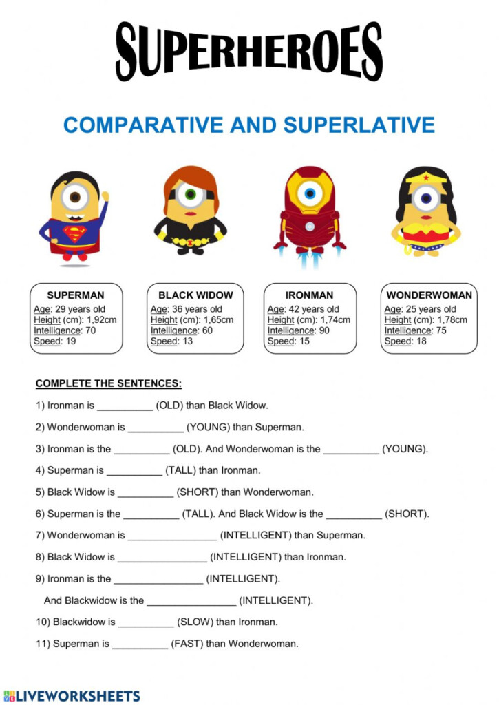 Superheroes Comparative And Superlative Worksheet