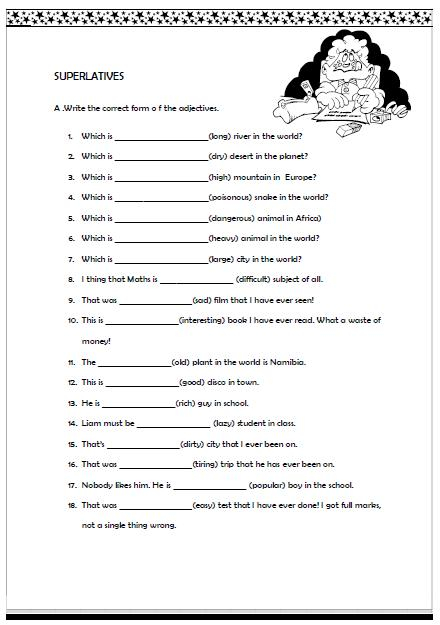 Superlative Adjectives Worksheet