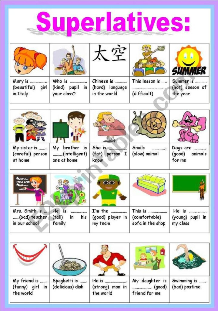 Superlatives Worksheet English Worksheets For Kids English 