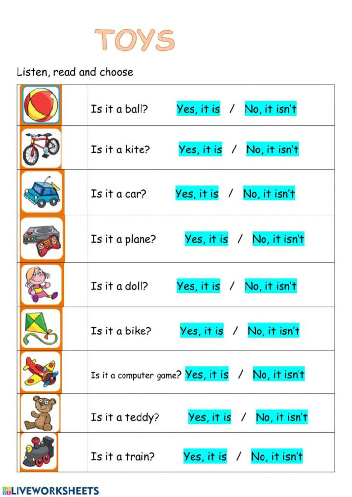 Toys Interactive Worksheet English Language Learning Activities 