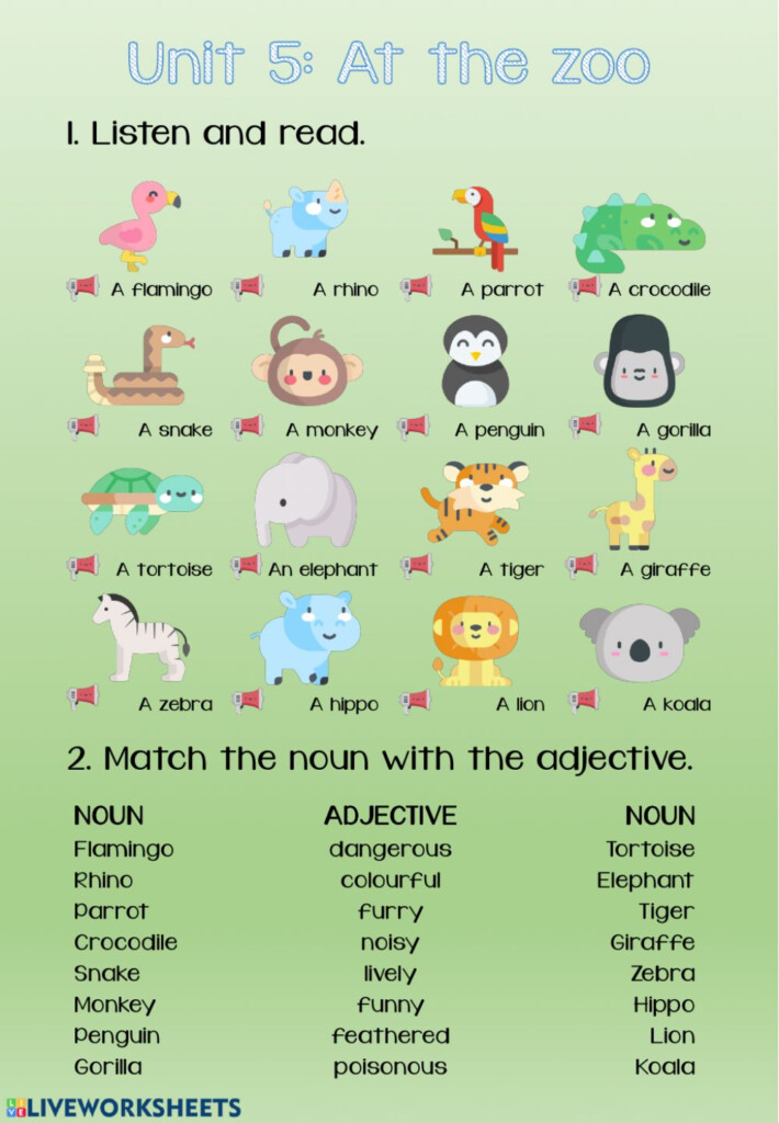 Unit 5 At The Zoo VOCABULARY LISTENING Worksheet