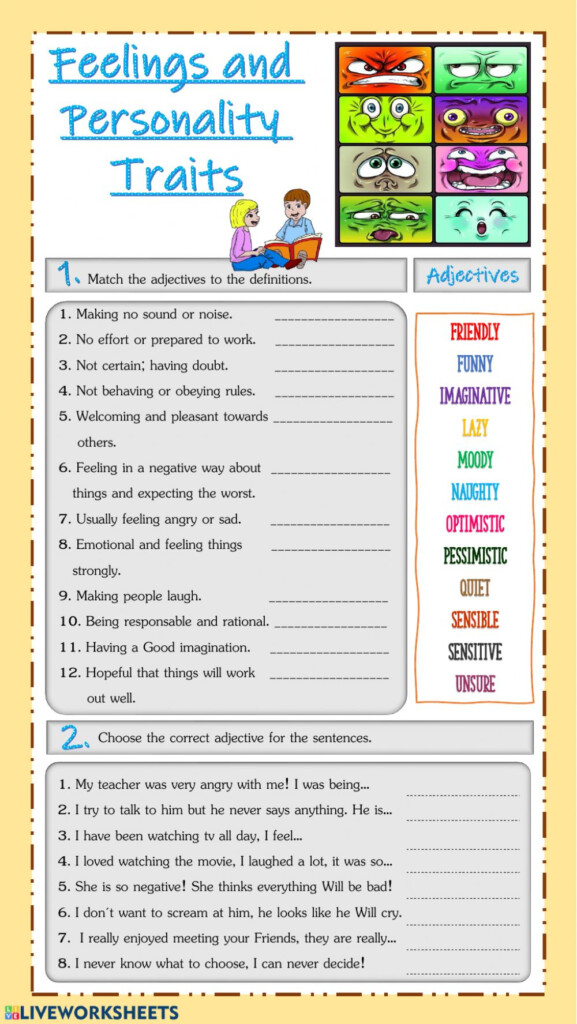 Unit 7 Vocabulary Feelings And Personality Traits Worksheet