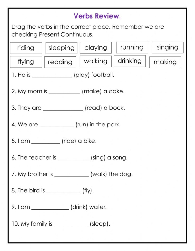 Verbs In ING Review Worksheet