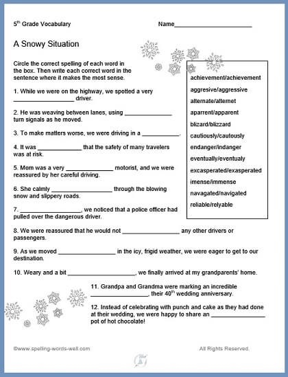 Vocabulary For 5th Grade Worksheets Worksheets Master