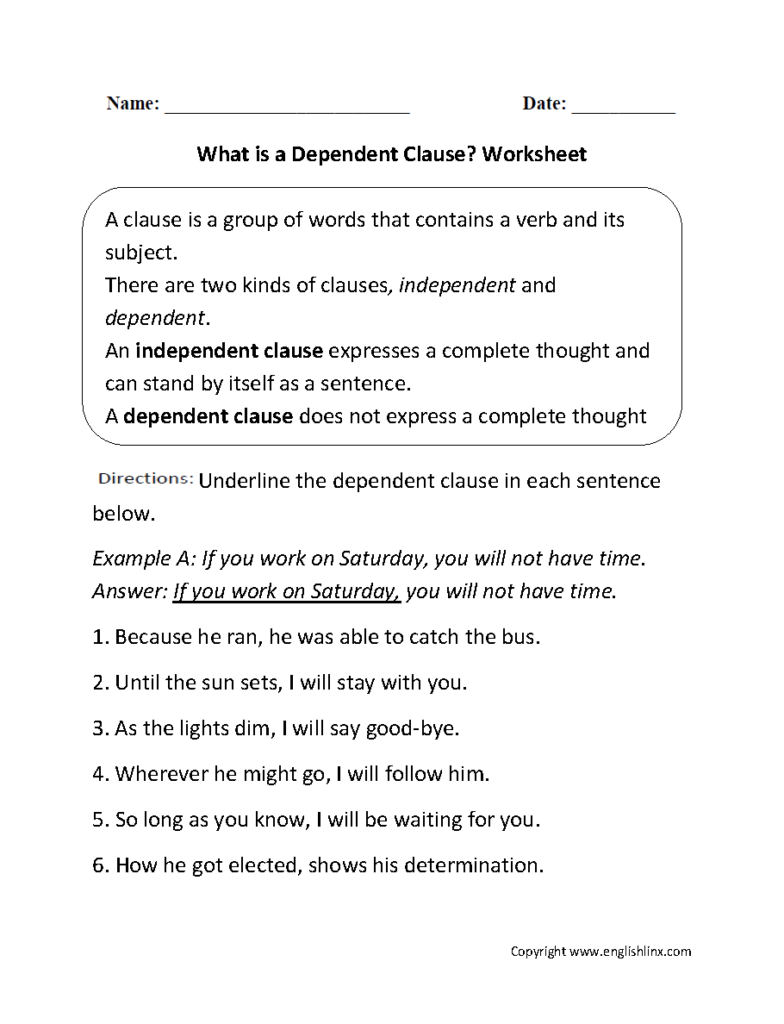 What Is Dependent Clause Worksheet Dependent Clause Dependent And 