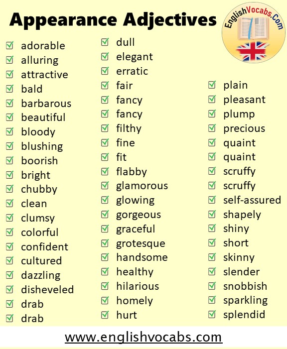 Words That Describe Physical Appearance Adjectives For Looks English 