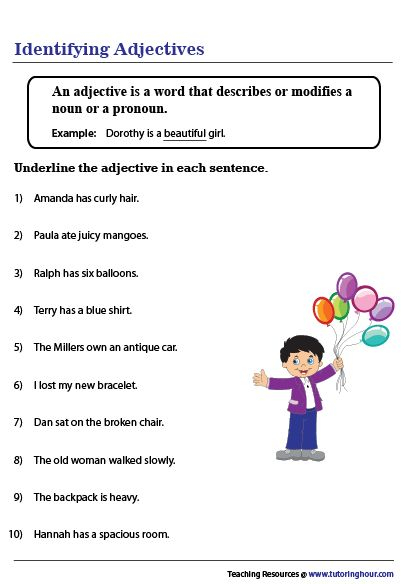 Worksheet Identify The Adjectives In Sentences Describing Words