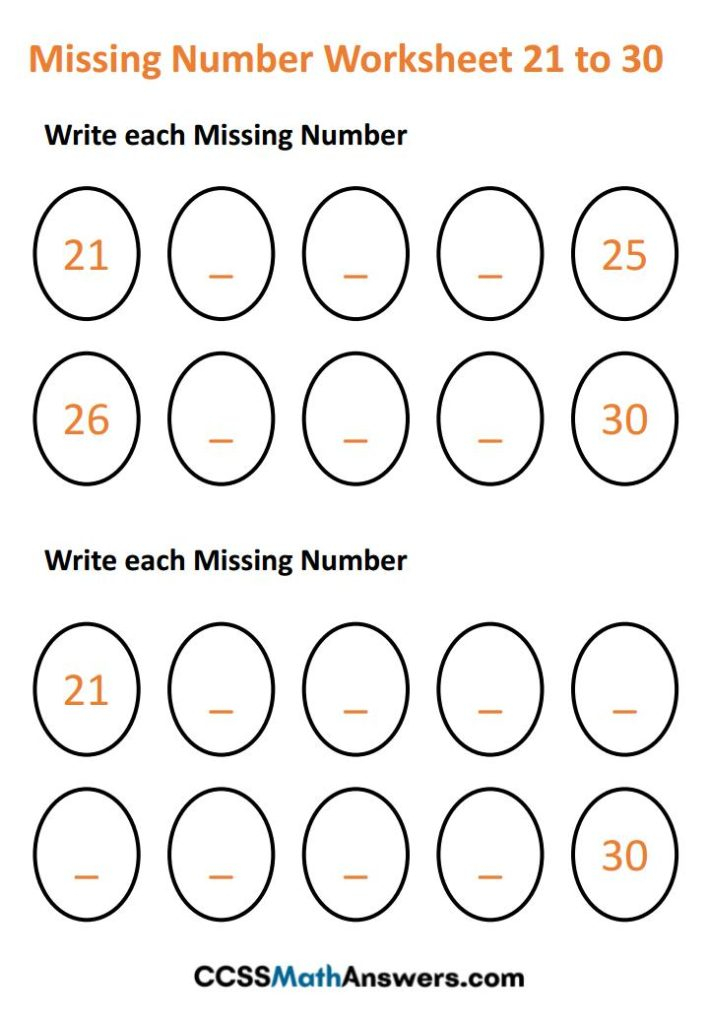 Worksheet On Missing Number 21 To 30 Fill In The Missing Number 