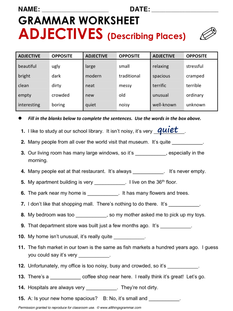 10 Simple Adjective Worksheets Pdf Coo Worksheets