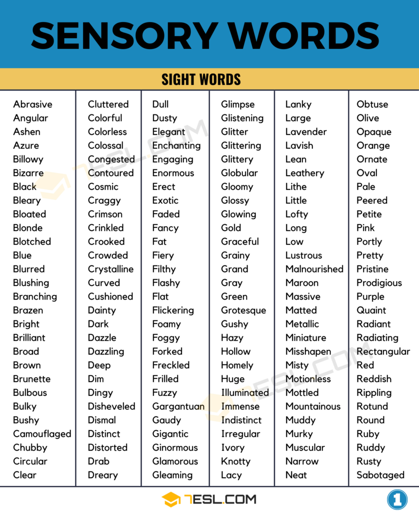 700 Sensory Words To Improve Your Writing In English 7ESL