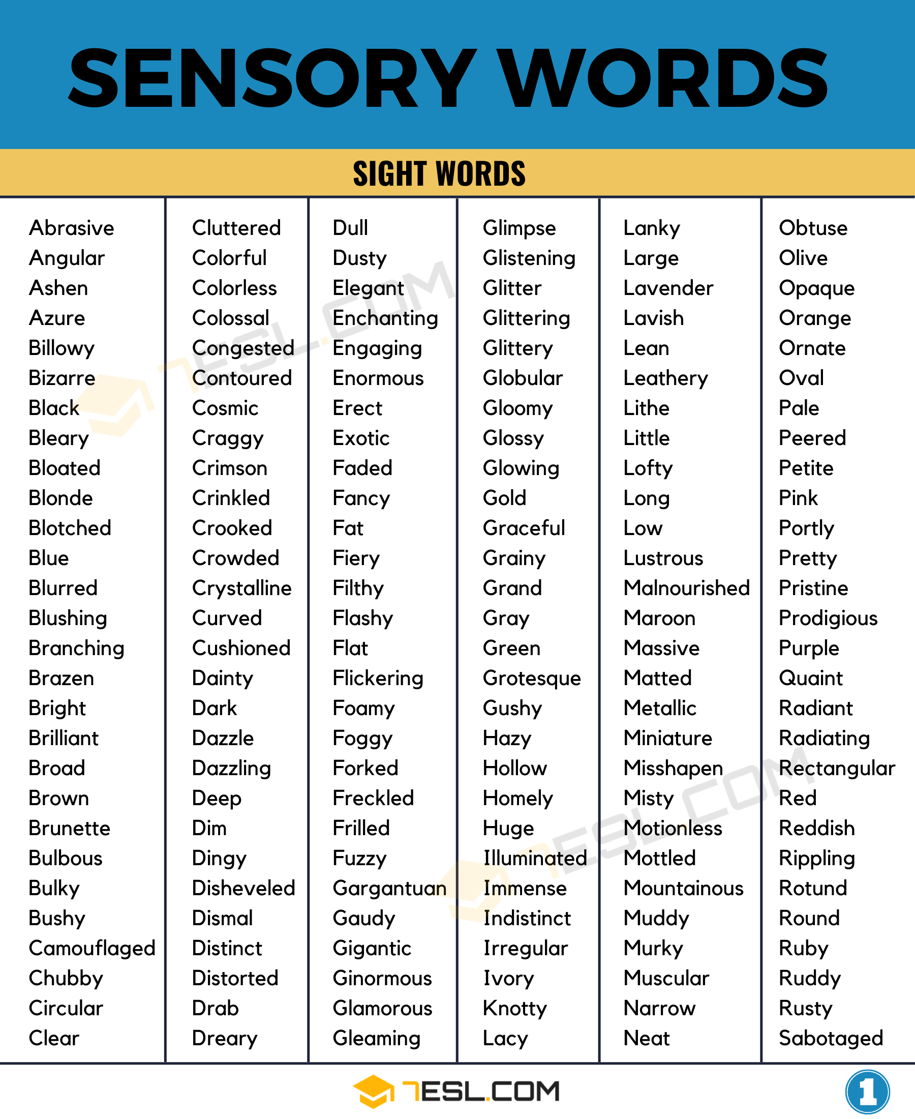 700 Sensory Words To Improve Your Writing In English 7ESL