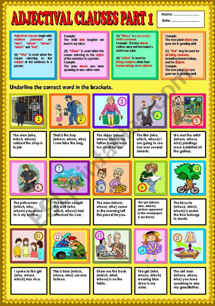 Adjectival Clause Part 1 who Whom Whose Which KEY ESL 