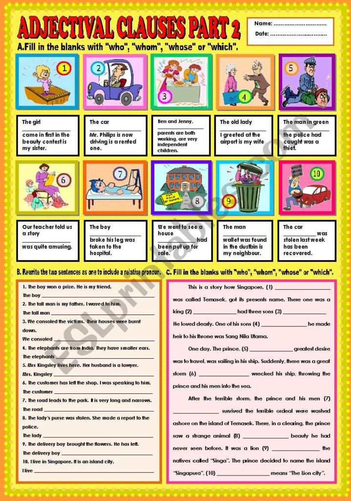 Adjectival Clause Part 2 who Whom Whose Which KEY ESL 