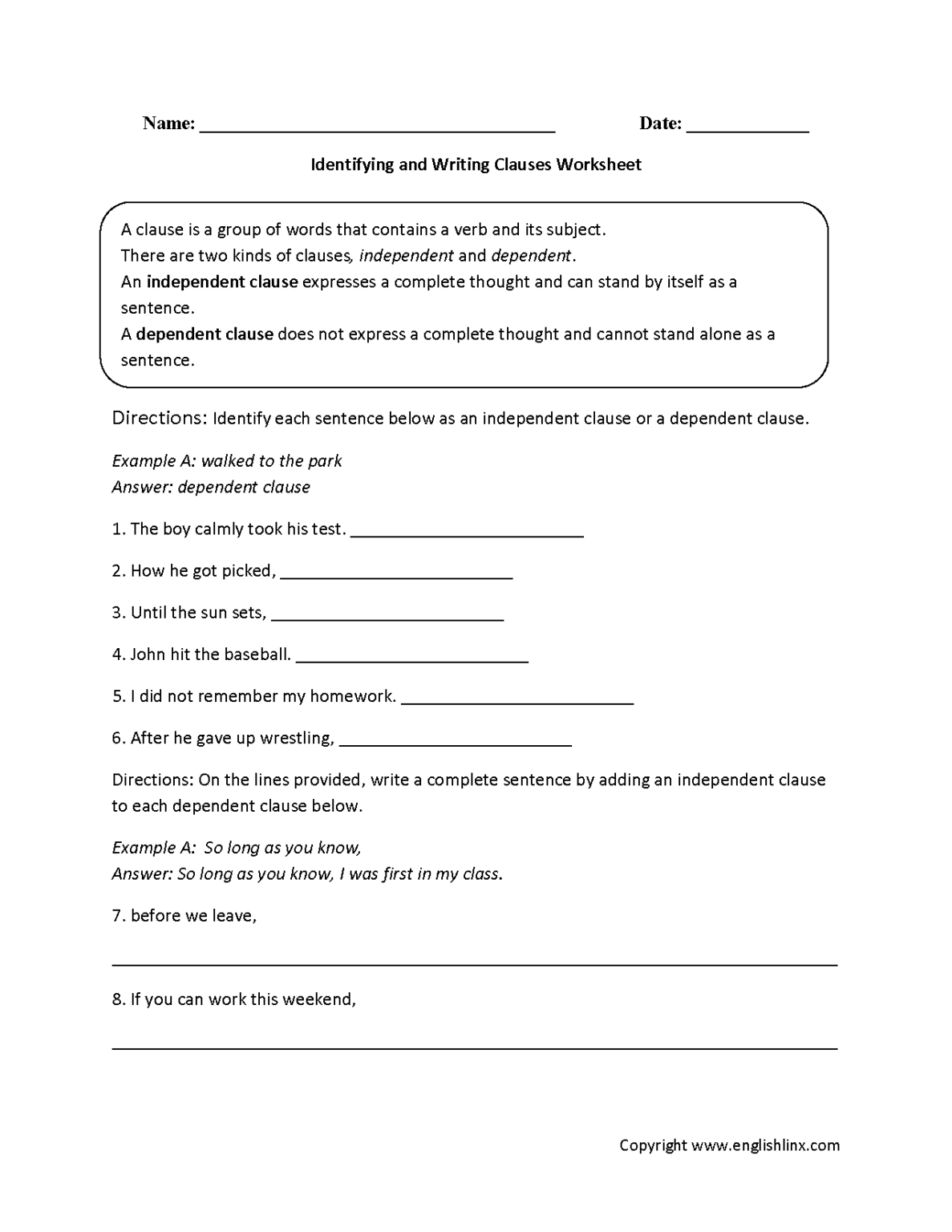 Adjective And Adverb Clauses Worksheet 8th Grade AdverbWorksheets