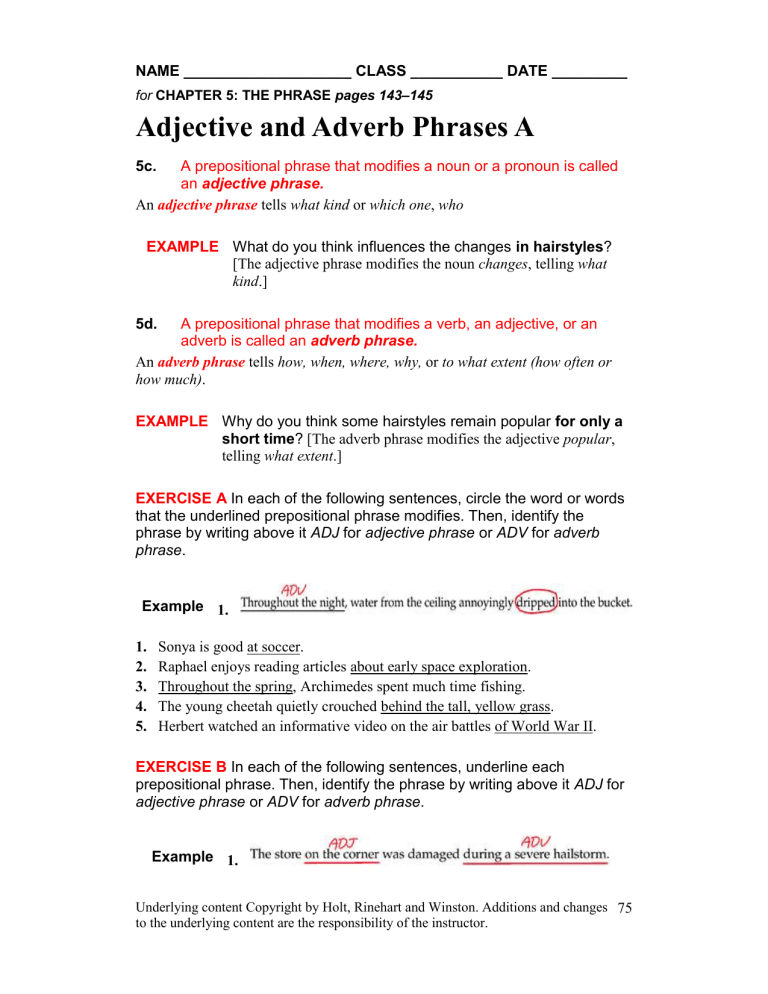 Adjective And Adverb Phrase Worksheet Free Printable Adjectives 