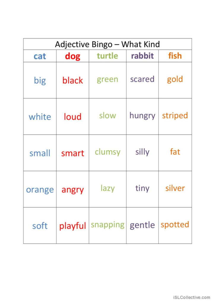 Adjective Bingo English ESL Worksheets Pdf Doc