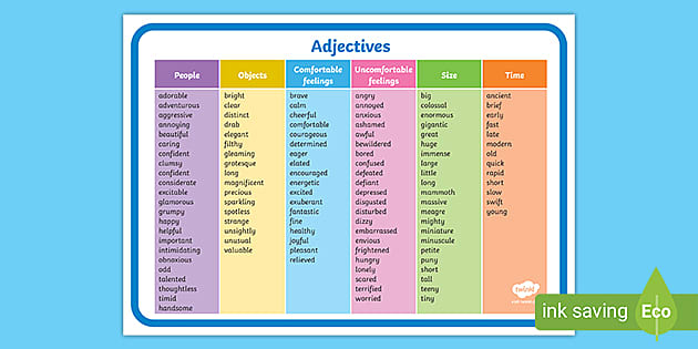 Adjective Chart Word Mat Twinkl teacher Made Twinkl